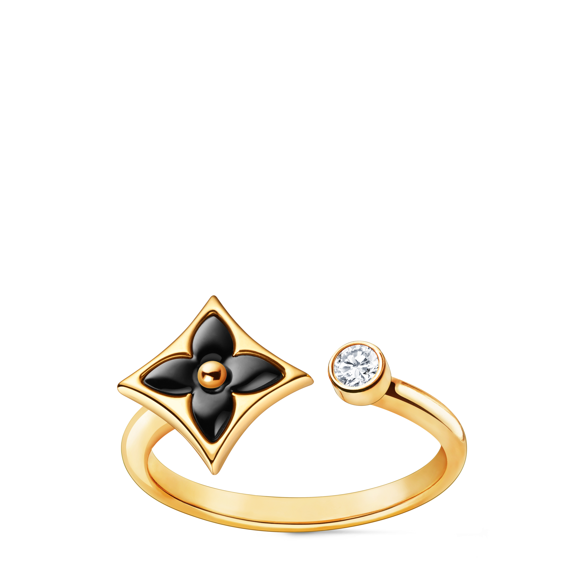 Colour Blossom Mini Star Ring, Yellow Gold, Onyx And Diamond